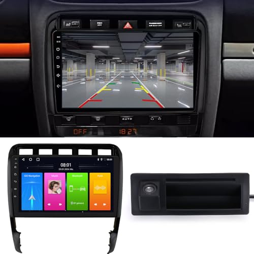 Auto Radio Autospieler GPS Navi Navigation Carplay/Android Autoradio 9 Zoll HD-Touchscreen Player, Ersatz für Porsche Cayenne S 9PA Turbo 955 957 2002/08-2010/09 (Mit passender Griffleiste Kamera)