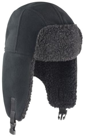 Result Thinsulate 3M™ Sherpa Trappermütze - Winter-Fleece-warme Mütze mit Ohrenklappen, verstellbarem Druckknopfverschluss, Futter aus Lammwolle aus künstlichem Lammwolle (Schwarz, S-L), Schwarz , L