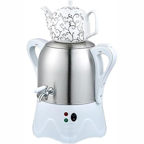 QYOEGSQ Electric Turkish Tea Maker, 3L Stainless Steel Teapot, 1L Ceramic Teapot, Electric Turkish Samovar with Keep Warm Function, for Coffee, Scented Tea, Turkish Tea(White)