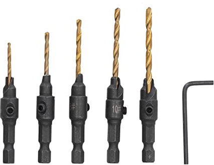 Broca Avellanadora, 5 Piezas Broca Avellanadora Kit de Carpintería de Perforación Suave de Acero de Alta Velocidad para Diversas Necesidades de Trabajo, Brocas Avellanadoras
