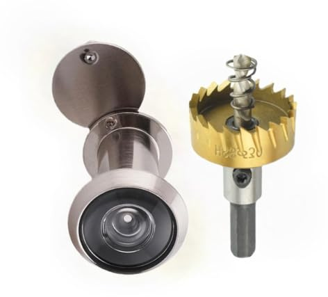 Security Peephole Door Viewer with with 16mm (5/8) Drill Bit, Solid Brass 220 Degree Wide-Angle Spy Hole Viewer with Privacy Cover for 35-60mm Thick Doors Peep Hole, Bronze