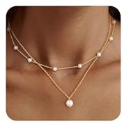 ZHESHY Gold Perlenkette Damen 14k Vergoldet Silber Halskette Weiße Perle | Blume Beads Choker Layering Goldkette, Silberkette Mit Anhänger,Hypoallergene Hochzeit Geschenke Braut Frauen Modeschmuck