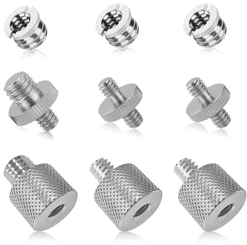 9PCS Mic Stand Adapter, 1/4 to 3/8 Inch Mic Thread Adapter 3/8 to 1/4 Inch Mic Screw Adapter for Microphone Stand Camera Tripod (Silver)