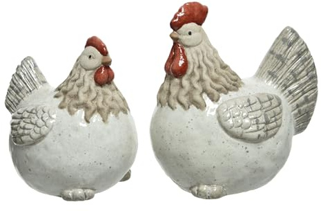 Decoris Dekofiguren Hahn & Henne 20cm Keramik 2er Set - Hühner zum Stellen - Keramikfiguren Huhn Gartendeko Wohndeko - Osterdeko Osterschmuck - Tierfiguren Deko