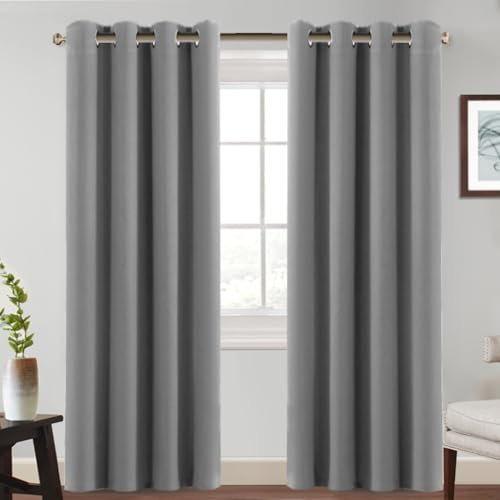 BellaHills Cortinas Opacas 2 Piezas,Cortinas Dormitorio con Ojales,Cortinas de Salon,Cortina Ventana Pequeña,132x240 cm,Gris Claro