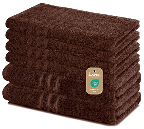 Lavea 6-teiliges Handtuchset aus 100% Baumwolle – Kaffeebraun, 4 Handtücher 50x100 cm & 2 Duschtücher 70x140 cm – Weich, saugstark & Oeko-TEX Zertifiziert – Flauschiges Badehandtuch Set für Bad