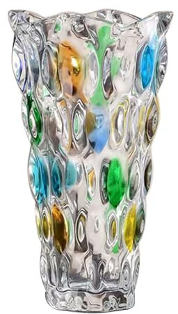 [AiiBowy] Jarrones de Cristal 23cm - Jarrón de Cristal Redondo Transparente - Jarrones Decorativos Modernos - Bohemio para Decoración Jarrón para Decoración del Hogar, Decoración de Mesa - Coloré#2
