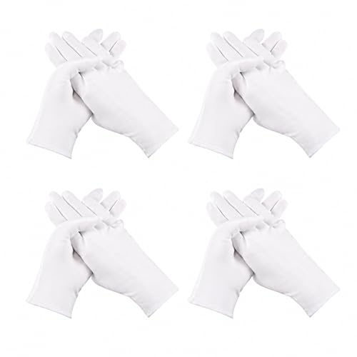4 Pairs White Cotton Gloves Moisturising for Dry Hands Eczema Reusable | Reusable & Machine Washable, for Jewellery Parade Cleaning,Coin Inspection