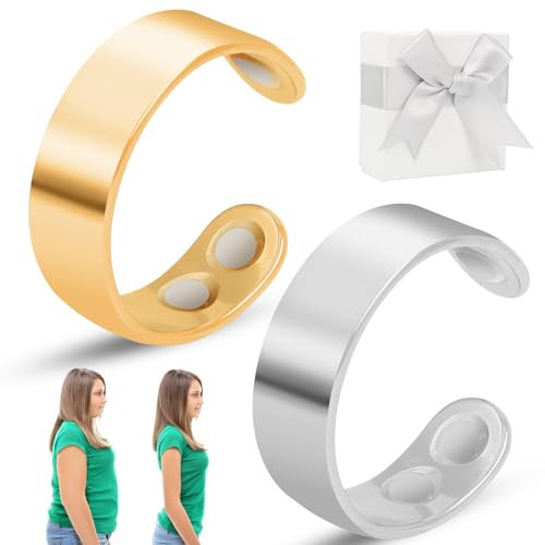 2PCS Ring, Die Original Magnetische Ringe für Frauen, Die Einstellbare Menopause Ringe für Angst Reduktion, Gewichtsverlust Ring mit Geschenk-Box für besseren Schlaf (Gold, Silber)
