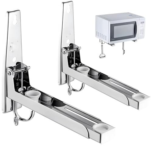 VZLYMTV Mikrowellen Regal Wandhalterung aus Edelstahl - Platzsparende Wandmontage mit Doppelhaken für Küchenorganisation (Maximalbelastung 50kg)