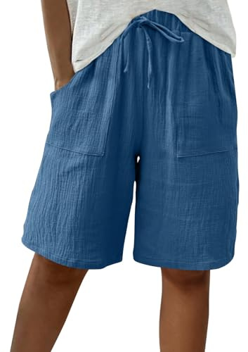 HAOLEI Bermuda Shorts for Women UK Sale Clearance Knee Length Elasticated Waist Casual Loose Wide Leg Baggy Vacation Summer Beach Shorts