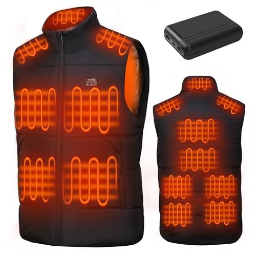 Heated Gilet for Men Women with 10000mAh Battery Pack, 15 Heating Zones 3 Temp Levels, Electric Lightweight Heated Vest for Men, Rechargeable Heating Jacket Coat for Hikking, Fishing, Skiing