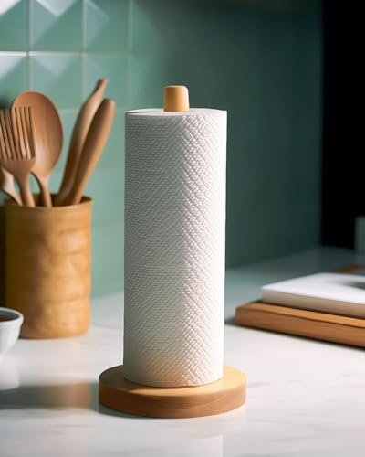 Porte Rouleau Sopalin Bois pour Cuisine Comptoir Plan de Travail, Porte Essuie Tout en Bois sur Pied, Support Sopalin Cuisine à Poser, Dérouleur Essuie-Tout Stable et Décoratif, Sopalin Autoportant