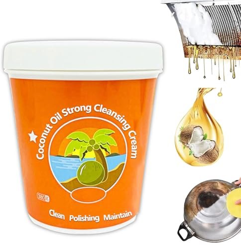 Limpiador de grasa para cocina, crema limpiadora potente con aceite de coco, limpiador para utensilios de acero inoxidable, limpiador multiusos que elimina manchas en microondas (1PCS)