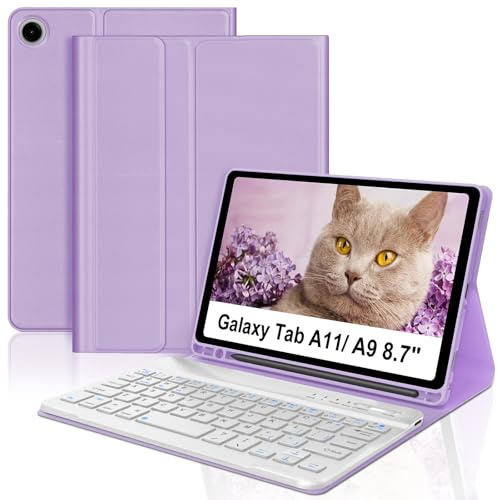 Keyboard Case for Samsung Galaxy Tab A11 2025/ A9 2023 8.7 inch | Wireless Bluetooth Case with Keyboard for Samsung Galaxy A11/ A9 Tablet Protective Cover with Pencil Holder, Purple