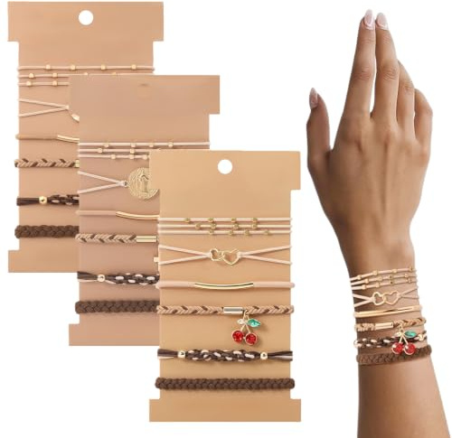 Boho-Haargummis, Haargummi Armbänder für Damen, Zopfgummis Mädchen, Nylon Haarbänder Set, Geflochtene Elastische Armbänder für Frauen Dickes Lockiges Glattes Haar
