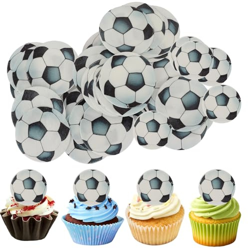 Set de 50 adornos comestibles para tartas de fútbol – Adornos comestibles para tartas y magdalenas de fútbol – Adornos para tartas de fútbol para cualquier celebración