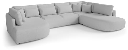 MW EURO-MEBLE Ecksofa Jacobs U - Wohnlandschaft, Polstersofa, Polstercouch (Rechte Seite - Hellgrau: Tresor 05)