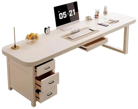 Kx9Lb8d Schreibtisch PC-Schreibtisch aus Holz mit Stauraum, moderner Home-Office-Schreibtisch Tastaturablage und 3 Schubladen, weiß(200x70x75cm)