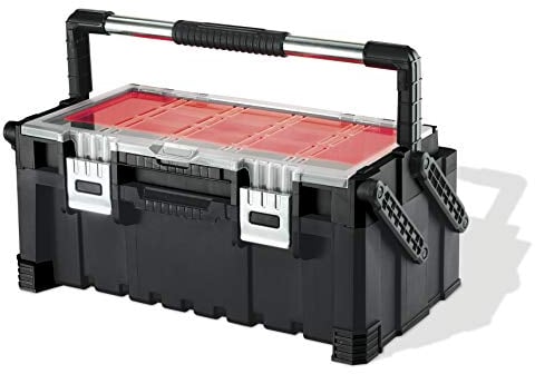 Keter 17187311 Werkzeugbox inkl. Sortimentskasten Master Pro Serie Cantilever Tool Box 22 Zoll, Kunststoff, rot/silber