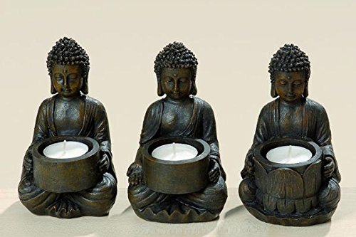 Boltze Teelichthalter 'Buddha' aus Kunstharz, 9 x 9 x 14 cm (Modell zufällig, 1 Stück)