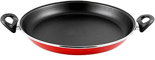 MAGEFESA Praga - Paellera 34cm de Acero vitrificado Exterior Rojo. Antiadherente bicapa Reforzado, aptas para Todo Tipo de cocinas, Especial inducción. 50% de Ahorro energético.
