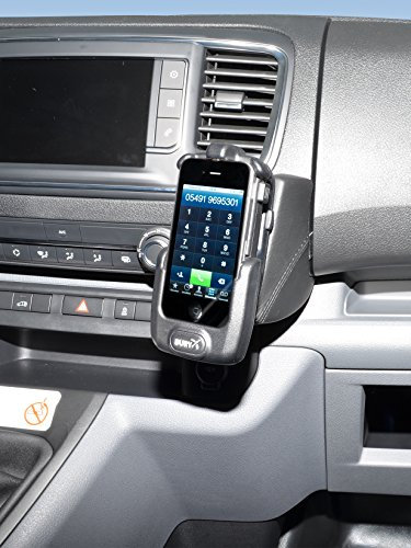 KUDA Handyhalterung passend für Citroën Jumpy, FIAT Scudo, Opel, Peugeot, Toyota - Telefonkonsole für Smartphones, Handys, Navi und mehr – Echtlederkonsole, schwarz, 2370
