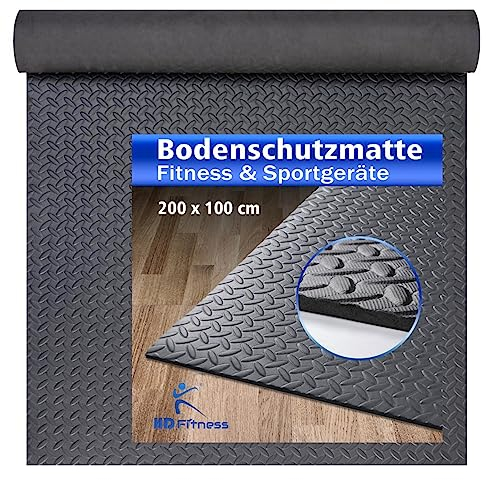 HD Fitness 1 Tapis de sol protection équipement de sport vélo tapis de course antidérapant et insonorisant en EVA avec bandes | Gris 200x100 cm