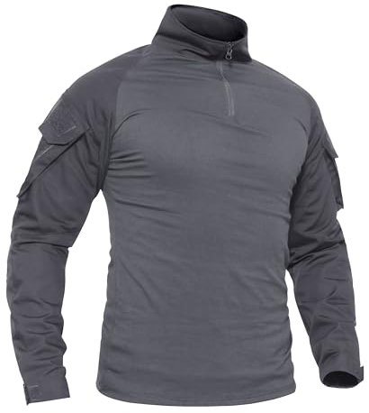 TACVASEN Men's Work Shirt Slim Fit Long Sleeve T-Shirt Cotton Workout Sports Training Clothing Mens Fitness Exercise Tee Top, Grey, UK S (fit Chest 34 in-37 in)