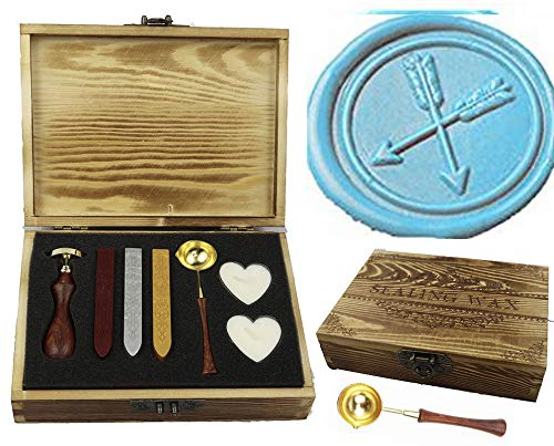 MNYR Vintage Arrows Cross Elegant Wooden Box Wax Seal Sealing Stamp Wedding Invitations Stationary Envelope Seal Custom Wax Seal Stick Wooden Handle Melting Spoon Heart Candle Gift Box Set