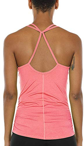 icyzone Damen Sport Yoga Tank Top - Fitness Gym Ärmelloses Shirt Trainings Top (L, Hot Pink)