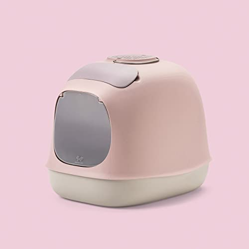 United Pets Minu - Minù- Bac/Litière Couverte pour Chats, Pelle e Filtre Inclus. De Design, fabriqué en Italie, Couleur Rose/Gris, Taille Unique. Maison de Toilette pour Chats