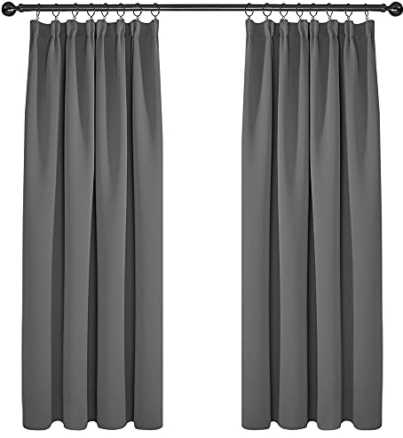 Deconovo Window Treatment Blackout Curtains Thermal Insulated Decorative Soft Energy Saving Room Darkening Pencil Pleat Curtains for Kid 42 63 Inch Light Grey Set of 2