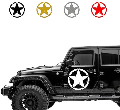 Autodomy Pack mit 2 Sticker Sterne | Militär Aufkleber Beständig gegen Regen und Sonne | Aufkleber für Auto 4x4 Offroad Geländewagen | Us Army Sticker (Weib, 25 cm)