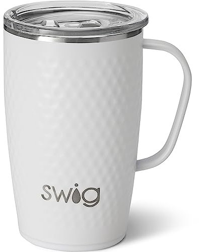 Swig Life 18oz Travel Mug, Insulated Tumbler with Handle and Lid, Cup Holder Friendly, Dishwasher Safe, Stainless Steel, Travel Coffee Cup (Golf Ball)