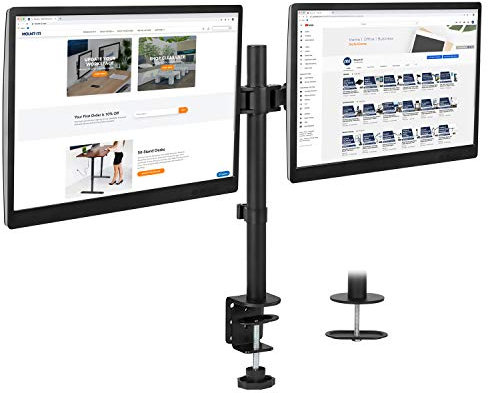 Mount-It! Soporte de Monitor Doble | Soporte de Escritorio para Monitor Doble | Dos Brazos Ajustables de Altura Resistente para 2 Pantallas de computadora de 19, 21.5, 24, 27, 32 Pulgadas | VESA 75