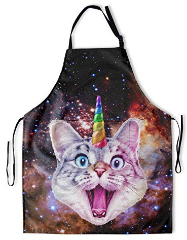 DZGlobal Kitchen Apron with 2 Pockets for Cat Lover（Unicorn Cat）