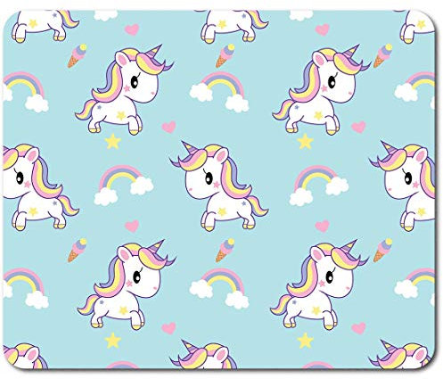 Rectangle Mouse Mat - Cartoon Unicorn Horses Girls Kids Rainbow 23.5 x 19.6 cm (9.3 x 7.7 inches) for Computer & Laptop, Office, Non-slip Base #44540