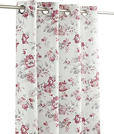 LANDKING Ösenschal, Gardine, Vorhang, Dekoschal, Blumen Rosen, Digitaldruck, Blickdicht, 8 Ösen, 140 x 245 cm, Landhaus, Romantik, Polyester, Farbe rot