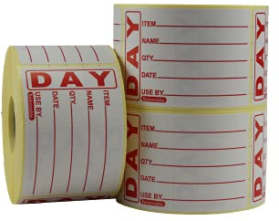 49x74mm Removable Food Labels With Red Text - Use by Rotation Roll - 3 Rolls of 500 Labels (1,500 Total) - Size: 49 x 75mm