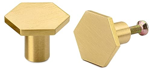 XNJIHWA 2Pcs Solid Brass Hexagon Knobs Hexagonal Gold Drawer Knobs Hexagon Brass Door Handles with Screw for Cupboard Desk Drawer Dresser Drawer,Gold(30 x 21mm)