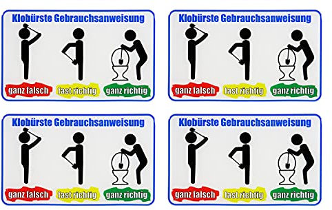 BIKE-label Schild 3D WC Klo Aufkleber 90 x 55 mm 4 Stück Klobürste benutzen 900216