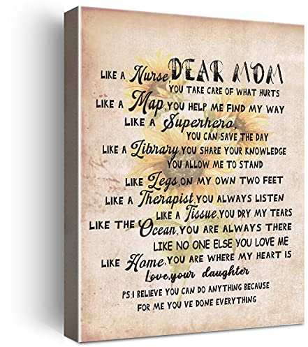 Wailozco Geschenke für Mutter, hängbares Leinwand-Gedicht, gerahmtes Poster, Wandkunst für Mutter von Tochter, verrückte Mutter, Zuhause, Schlafzimmer, Wohnzimmer, Wanddekoration - Dear Mom Retro