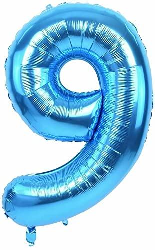 Blaue Folienballons Zahl 0 bis 9 als Deko für Geburtstag und Party | 80cm groß | Kinder Zahlen Kindergeburtstag Partydeko Blau Folienballon Ballon Luftballon, Edition: 9. Geburtstag