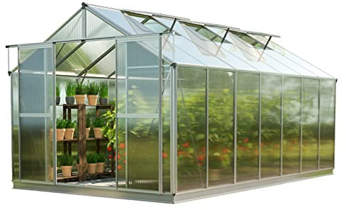 GFP Gewächshaus Topas 7 aus Alu 225x449 cm ca. 8 mm Doppelstegplatten mit Fundamentrahmen, automatischer Fensteröffner