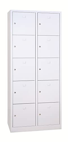 Schrank & Stuhl Schließfachschrank | Fächerschrank mit 10 Abteilen und Zylinderschlössern, 190 x 80 x 45 cm, Lieferung komplett montiert, Grau