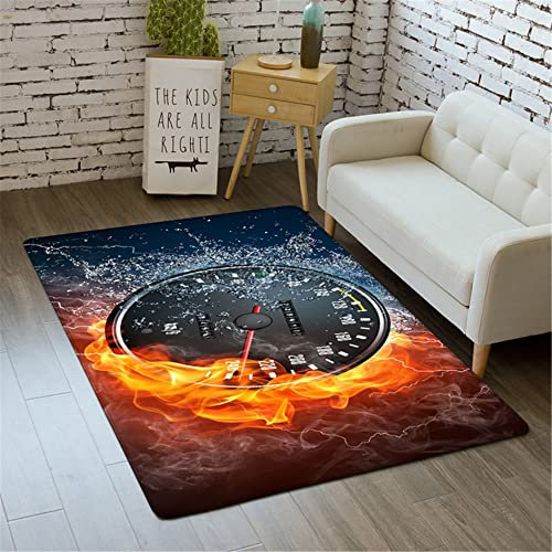 3D Moto Panneau Tapis Tableau de Bord Voiture Flamme Enfant Garçon Chambre Salon Pièces Automobiles Créatif Paillasson Grand Bleu Rouge Noir Flanelle Tapis Antidérapant (Couleur 1,50x120 cm)
