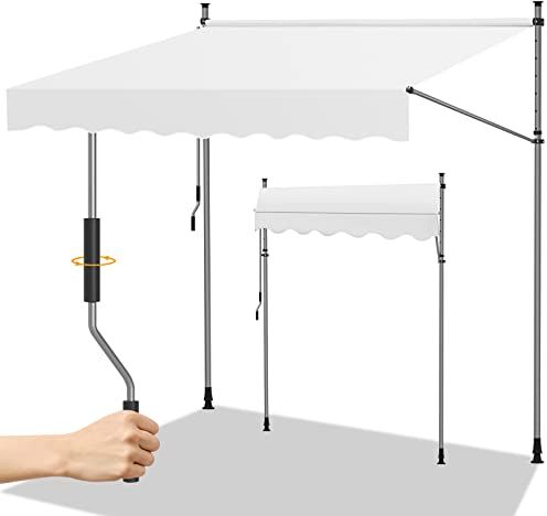 Randaco Klemmmarkise, Balkonmarkise mit Handkurbel, Einziehbare Manuell Faltarm Markise, Höhenverstellbar, UV-beständig Sonnenschutz Wasserdicht, Ohne Bohren, 300x120cm Beige