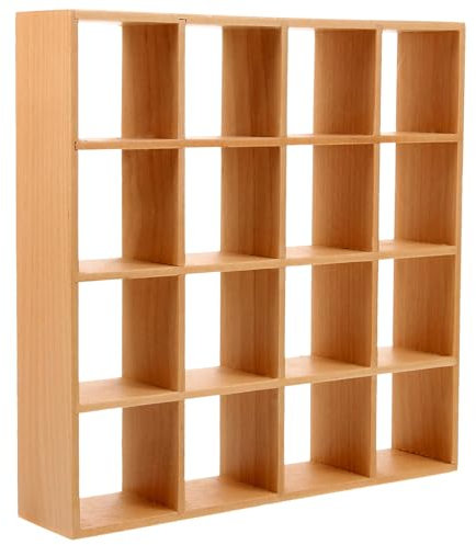Toddmomy Puppenhaus-Miniatur-Aufbewahrungsregal aus Holz, 16 Fächer, Puppenhaus-Wandregal, Bücherregal, Display 1/12 Puppenhaus-Möbel, Zubehör, Miniatur-Puppenhausregal (16,5 x 16,5 x 3,5 cm)