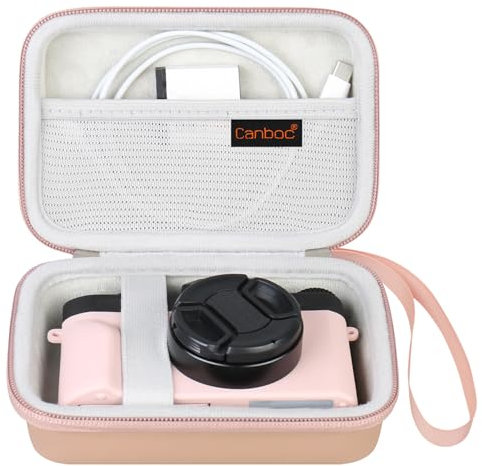 Canboc Digital Camera Case for Femivo/IWEUKJLO/VETEK/VJIANGER 4K 48MP Vlogging Camera for Photography and Video, Mesh Pocket fit Batteries, USB Cable, SD Card, Rose Gold (Case Only)